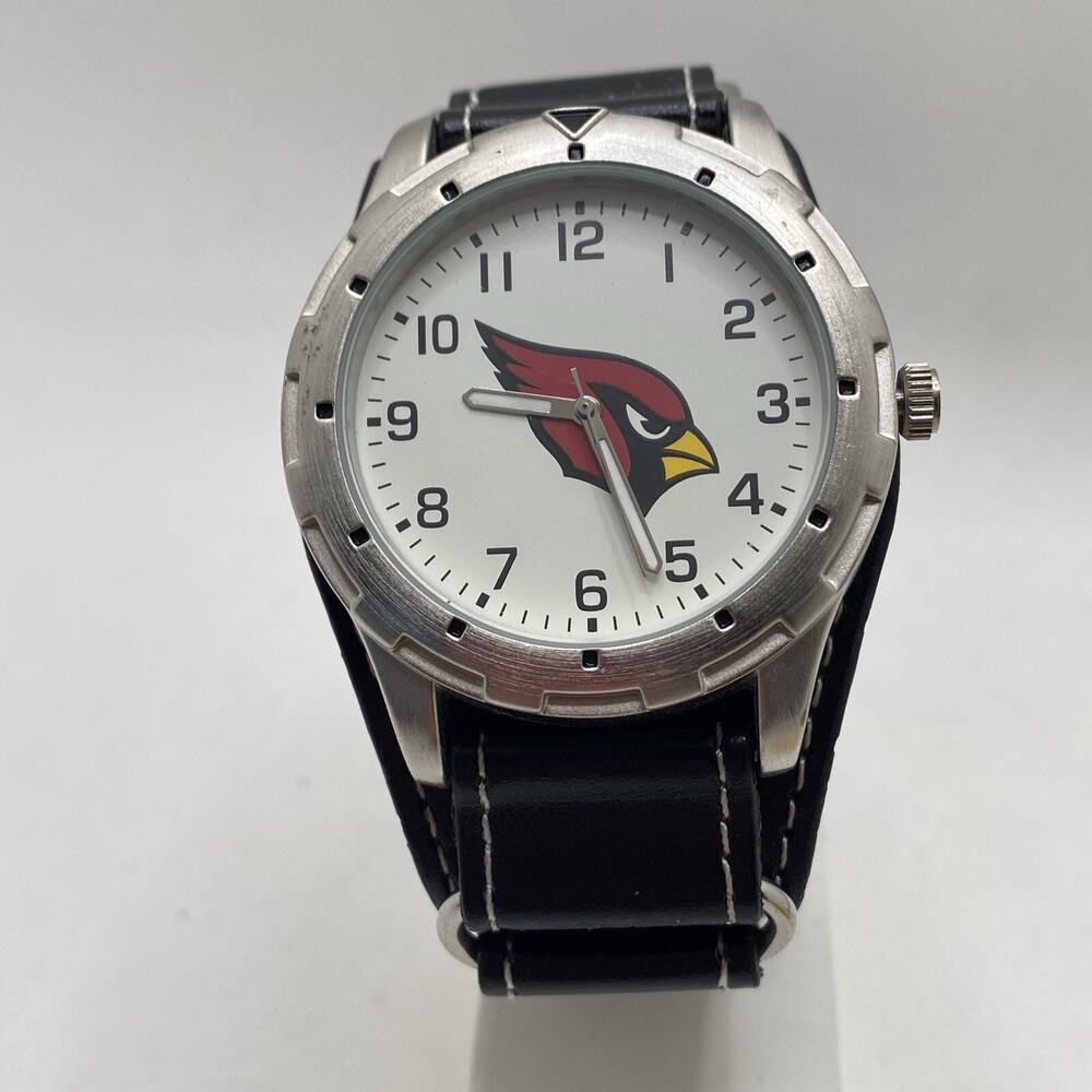 Game Time Arizona Cardinals Watch Men Silver Tone Black Band New Battery! Nfl